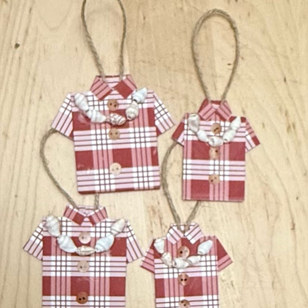 Set of Hawaiian (Palaka Print) Red Plaid Shirt Ornaments
